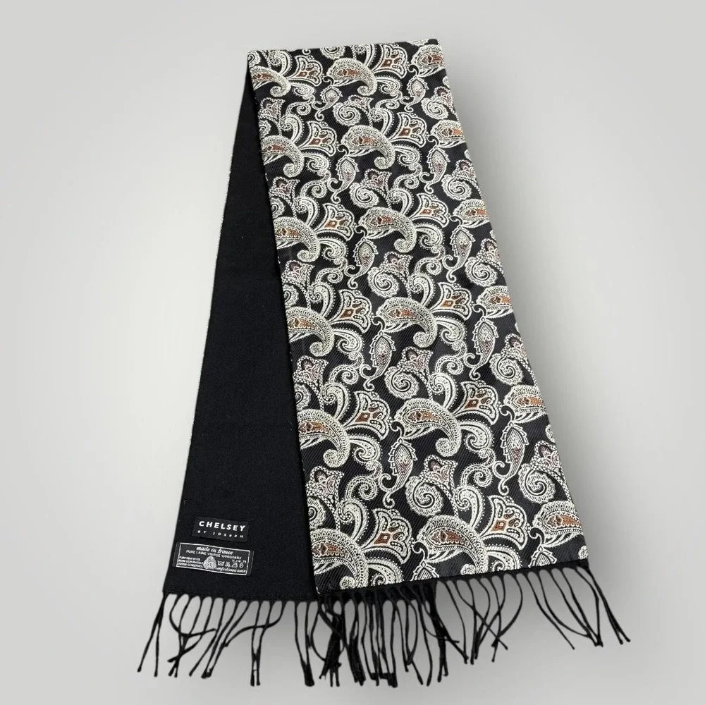 Chelsey By Joseph Scarf Mens One Size Black Wool Paisley Fringe Winter France